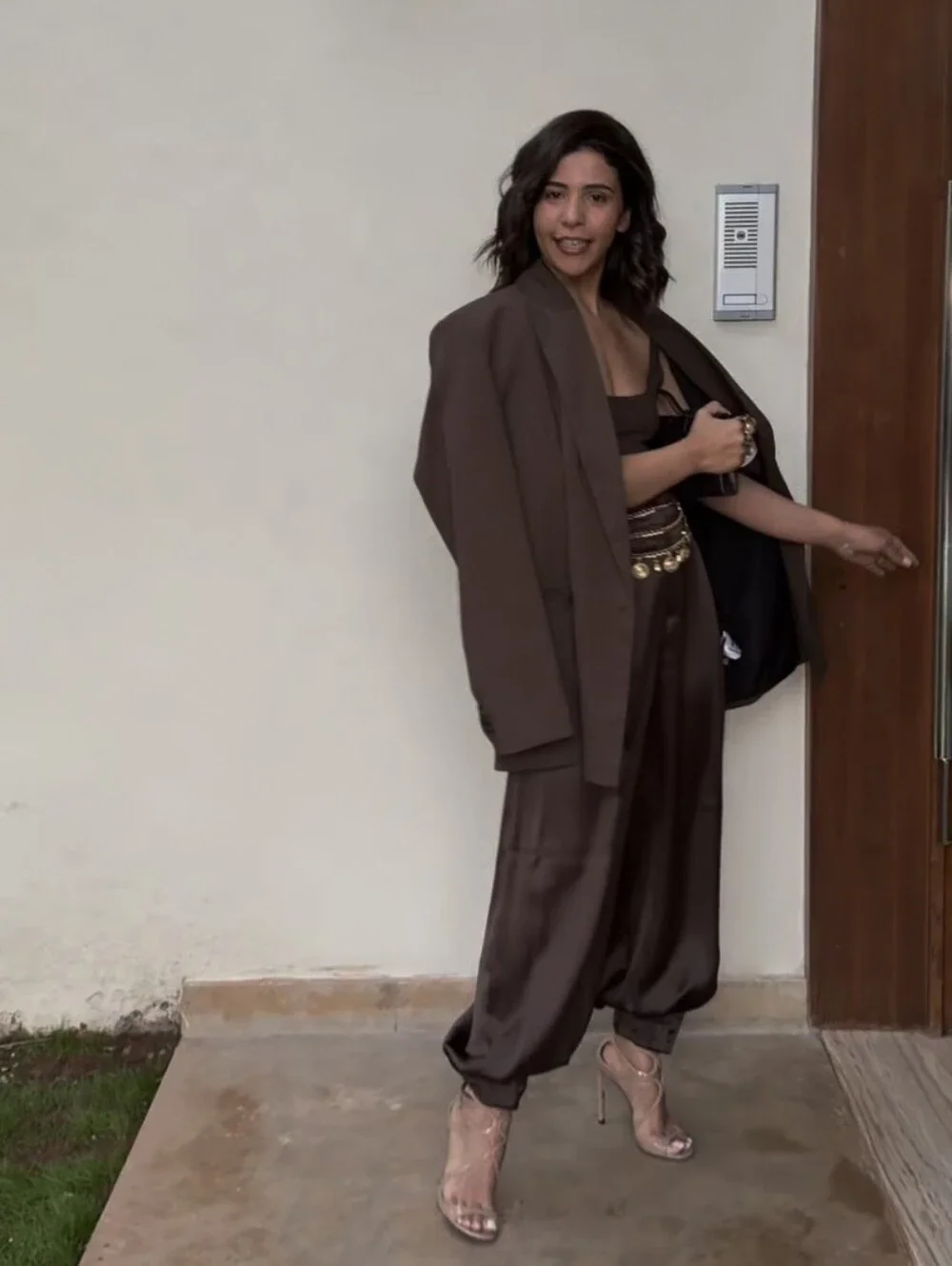 ZARA SATIN BALLOON PANTS BROWN SIZE XS